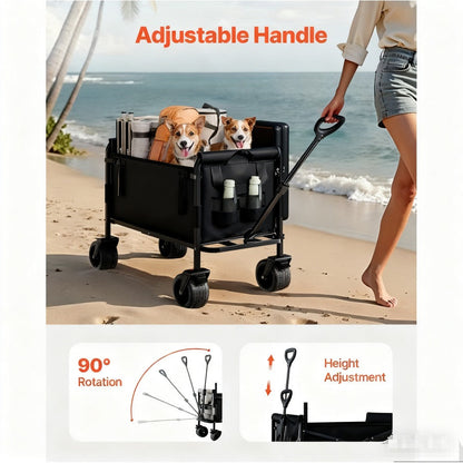 Foldable Utility Wagon Cart 550 lbs – Heavy Duty Collapsible Outdoor Cart with Bench Seat & All-Terrain Wheels