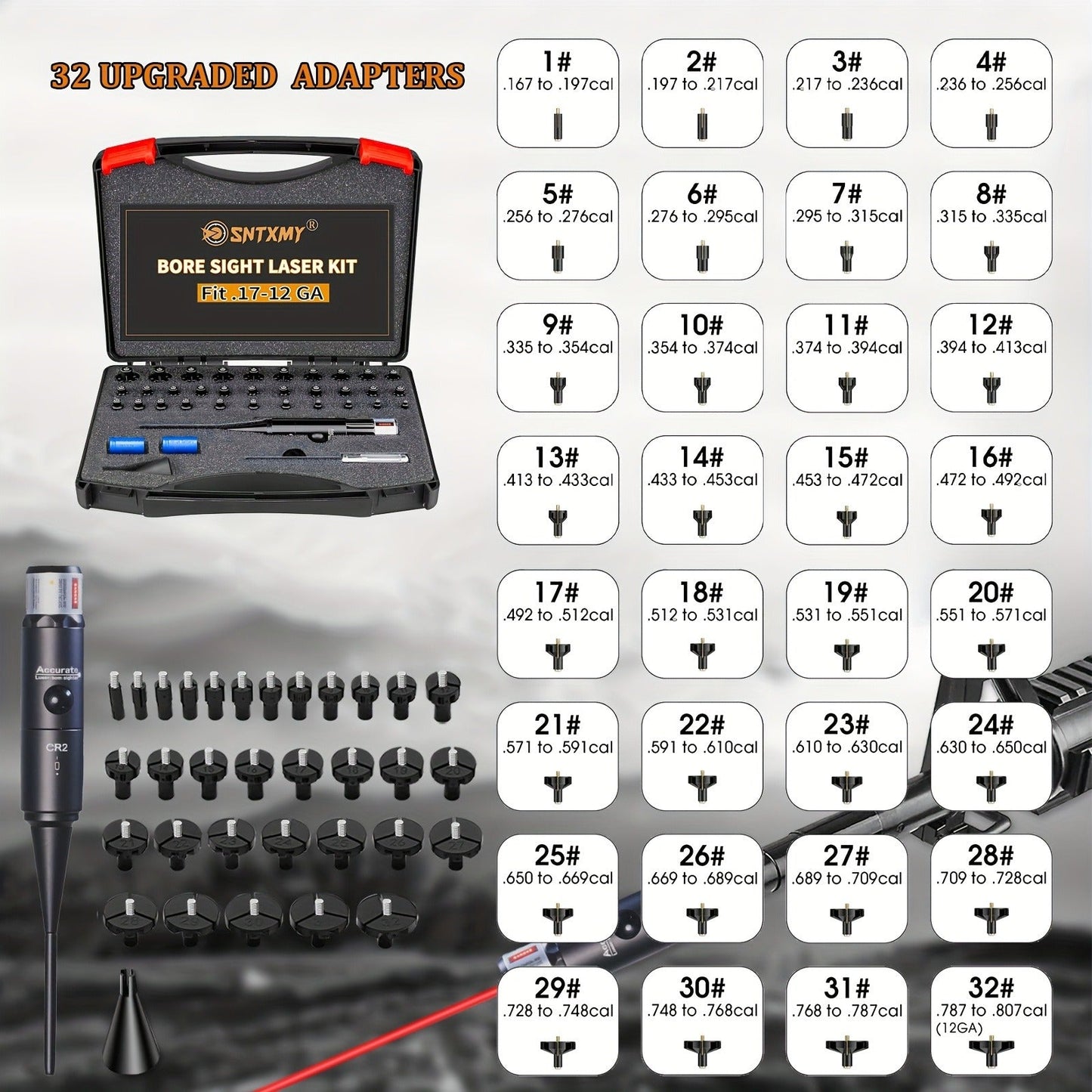 Bore Sight Laser Kit Red & Green Laser Boresighter with 8 & 32 Adapters – Multi-Caliber Universal Bore Sighter for .17 Cal to 12GA Rifle, Pistol & All Guns, Tactical Zeroing Tool
