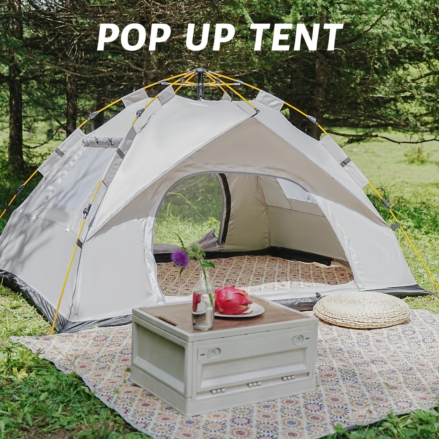 Camping Tent Pop-Up with Dual Doors, Optional Mesh Windows and 1-3 or 3-4 Person Source Options