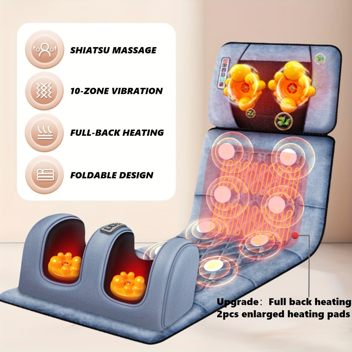 EMS Leg Massager Full Body Massage Pad 10-Zone Wave Vibration Kneading Pillow with Foot Calf Massager Hot Compress & Storage Bag