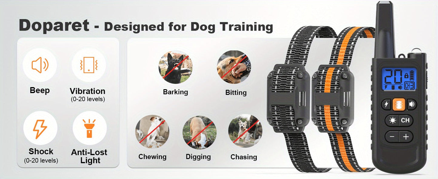 Dog Training Collar with Remote 3300ft Range 3 Modes Beep Vibration Safe Shock for 5-120lbs Dogs Rechargeable Waterproof E-Collar for 2 or 3 Dogs
