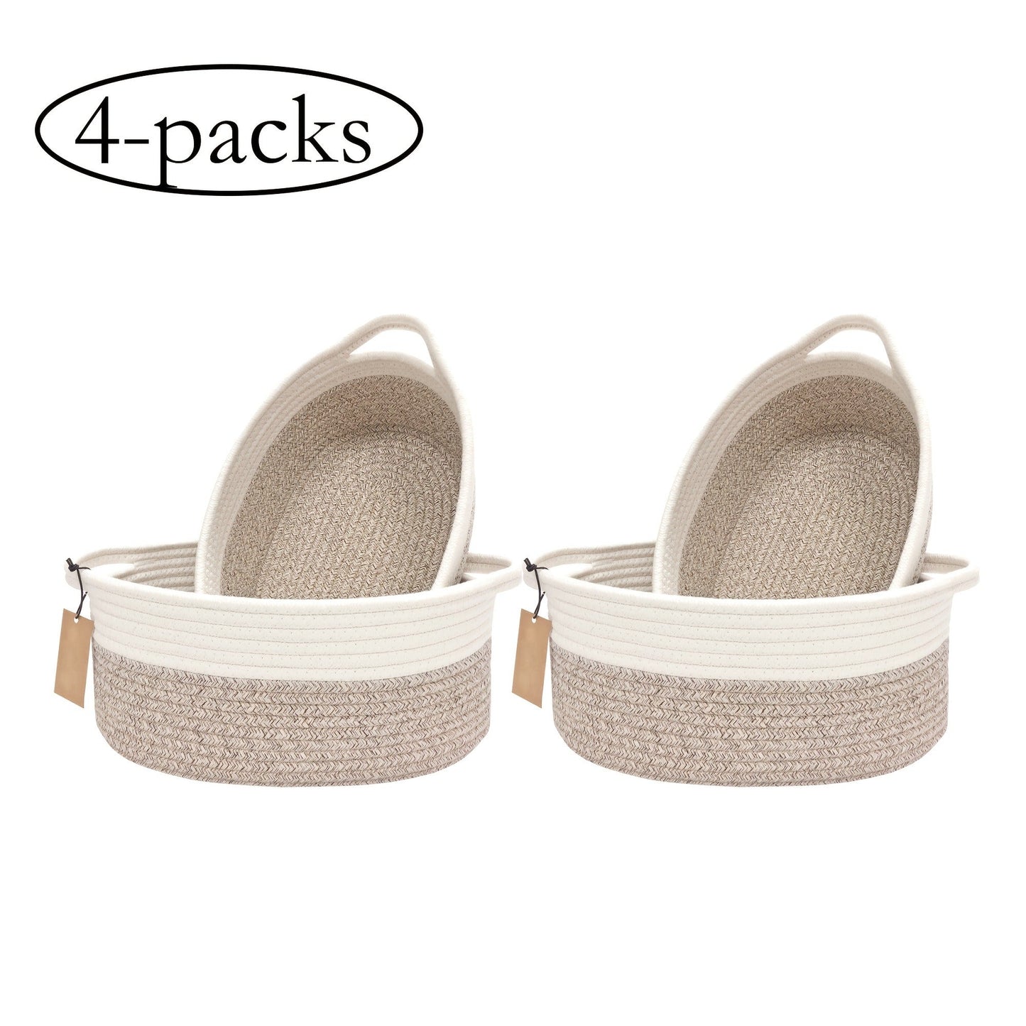 Woven Gift Basket with Handles Cotton Rope Storage Basket for Shelves Room Decor Cat Dog Toys Organizer Bin 2/4 Pack
