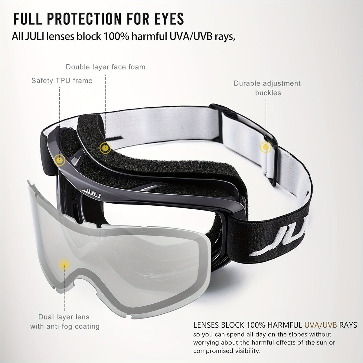 Black MAXJULI Over-the-Glasses Ski Goggles with Silver Lens and Single-Piece Checkout Option