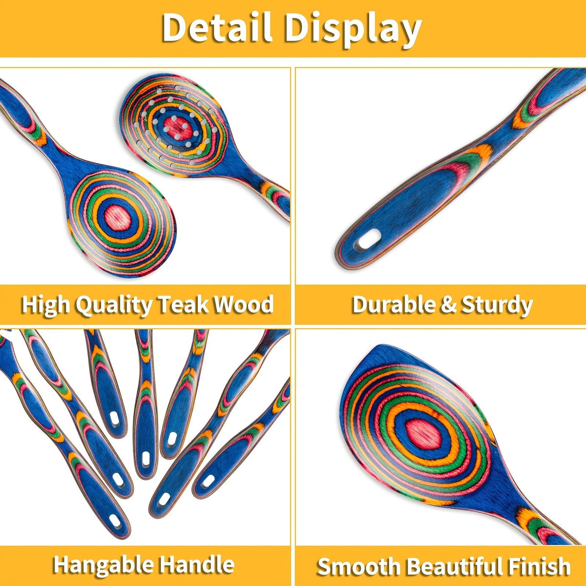 Pakkawood Kitchen Utensil Set 7 PCS, for Home Cooking, Dining and Outdoor Meals, with the Listed Configuration