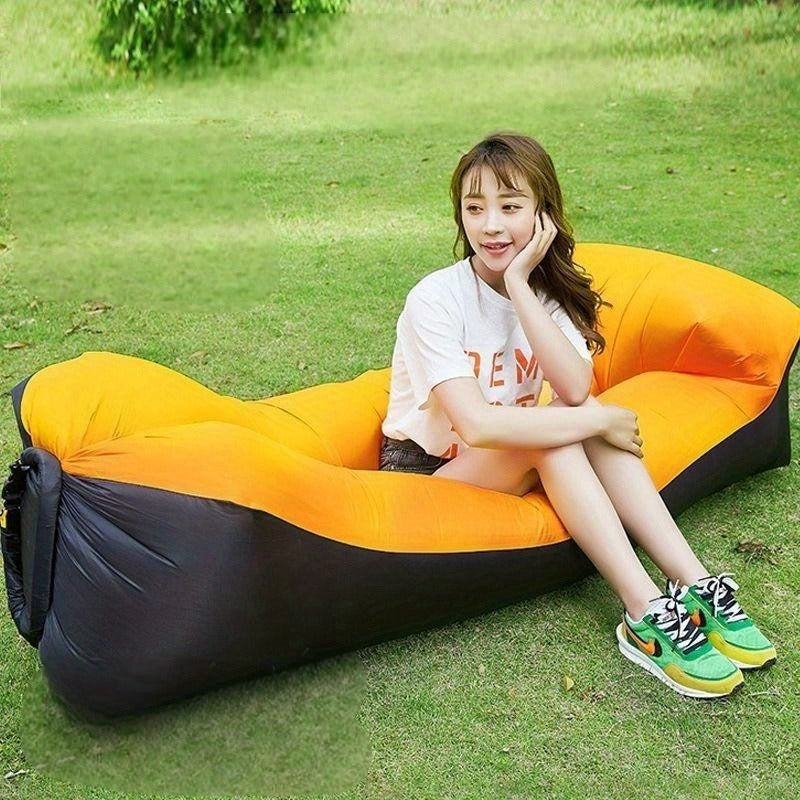 Two-Tone Inflatable Air Lounger with Storage Bag in Red, Blue or Purple with Black Base Options