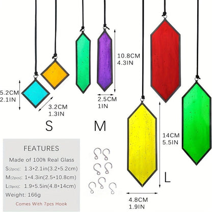 Hanging Geometric Color-Panel Suncatcher Ornament in Multicolor or Blue Checkout Options for Window and Garden Display
