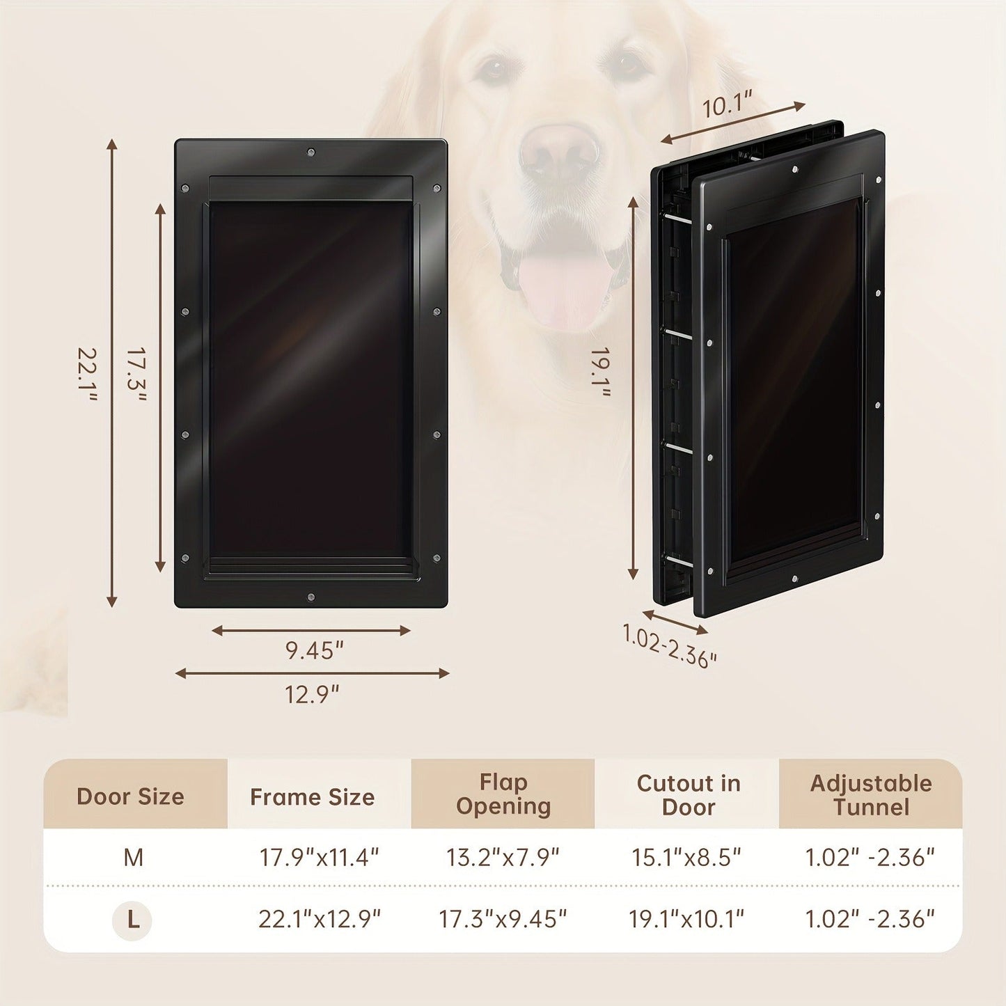 Dog Door 3-Flap Magnetic Pet Door for Interior & Exterior Doors or Wall – Heavy Duty Insulated Doggie Door with Closing Panel, Medium & Large, Fits Dogs 45–100 lbs, White & Black