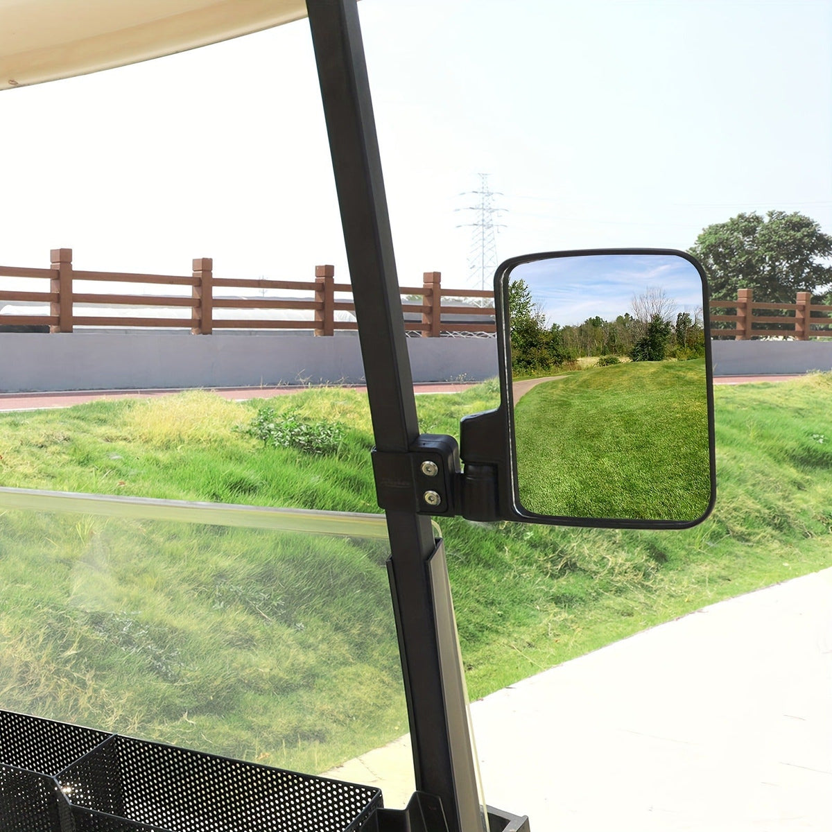 Convex Golf Cart Side Rear View Mirror for EZGO Club Car Yamaha G29 Square Frame – No Drilling Easy Install Wide Angle Blind Spot Mirror