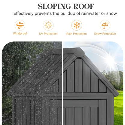 Tall Resin Outdoor Storage Shed with Sloped Roof, Lock-Ready Door and Interior Hooks in Black or Brown