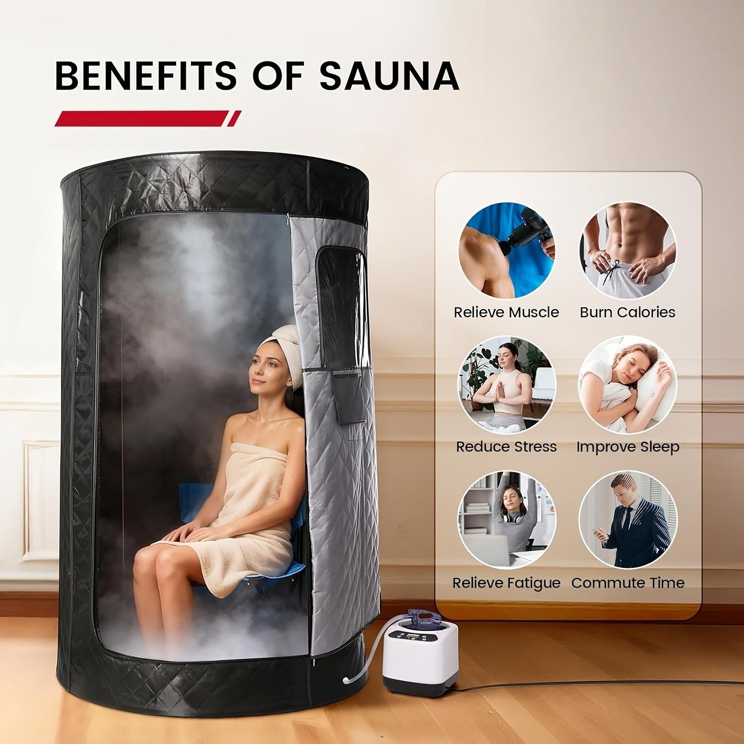 Home Steam Sauna Tent 1200W Personal Spa Box with 10-Min Fast Heating, 9 Heat Levels, 101oz Steamer, Folding Chair & Remote Control for Full Body Relaxation