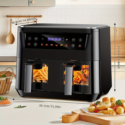 10Qt Dual-Basket Air Fryer with Two Viewing Windows, Sync Controls, Touch Panel and 50 Paper Liners