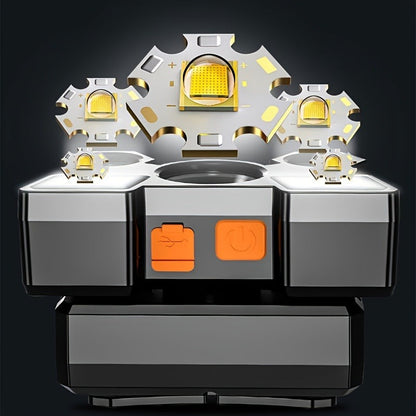 Two-Pack Rechargeable Headlamps with Five LEDs, Four Modes, 90° Tilt, IP44 Marking and Two USB Cables