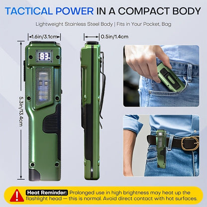Flashlight Flat EDC Torch with Eight Modes, UV Light, Digital Display, Type-C Charging and Safety Lock