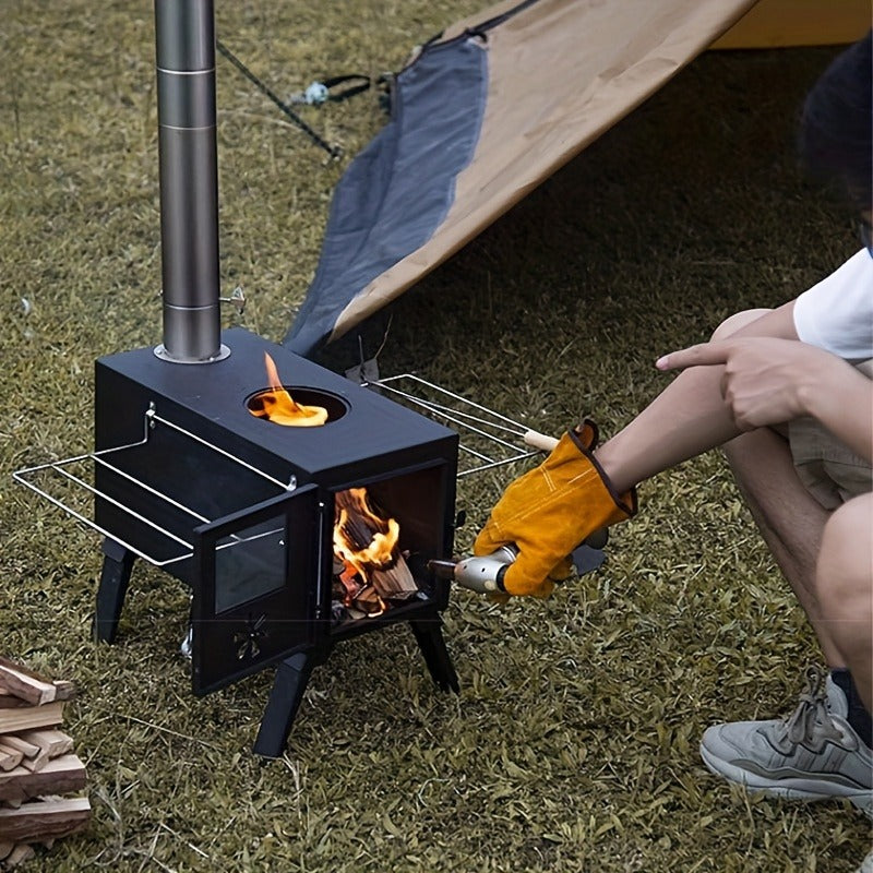 Portable Stainless Steel Wood Burning Camp Stove, Foldable Backpacking Rocket Stove for Outdoor Camping, Hiking & Survival