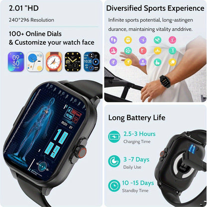 Smart Watch 2.01-Inch Display with Bluetooth 5.1 Calling, 280mAh Battery and Black or Pink Band