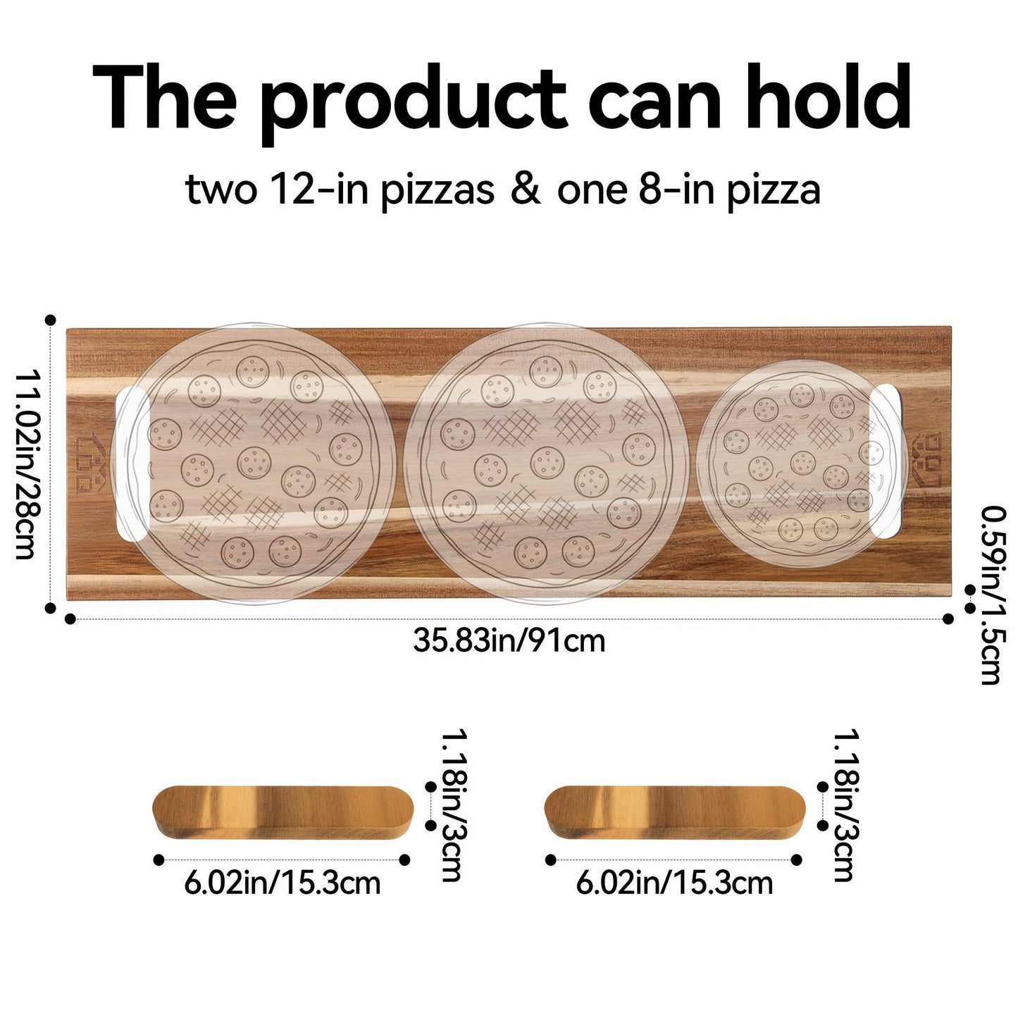 Extra-Long 36 x 11-Inch Wood-Color Charcuterie Board with Recessed Handles and Two Display Stands