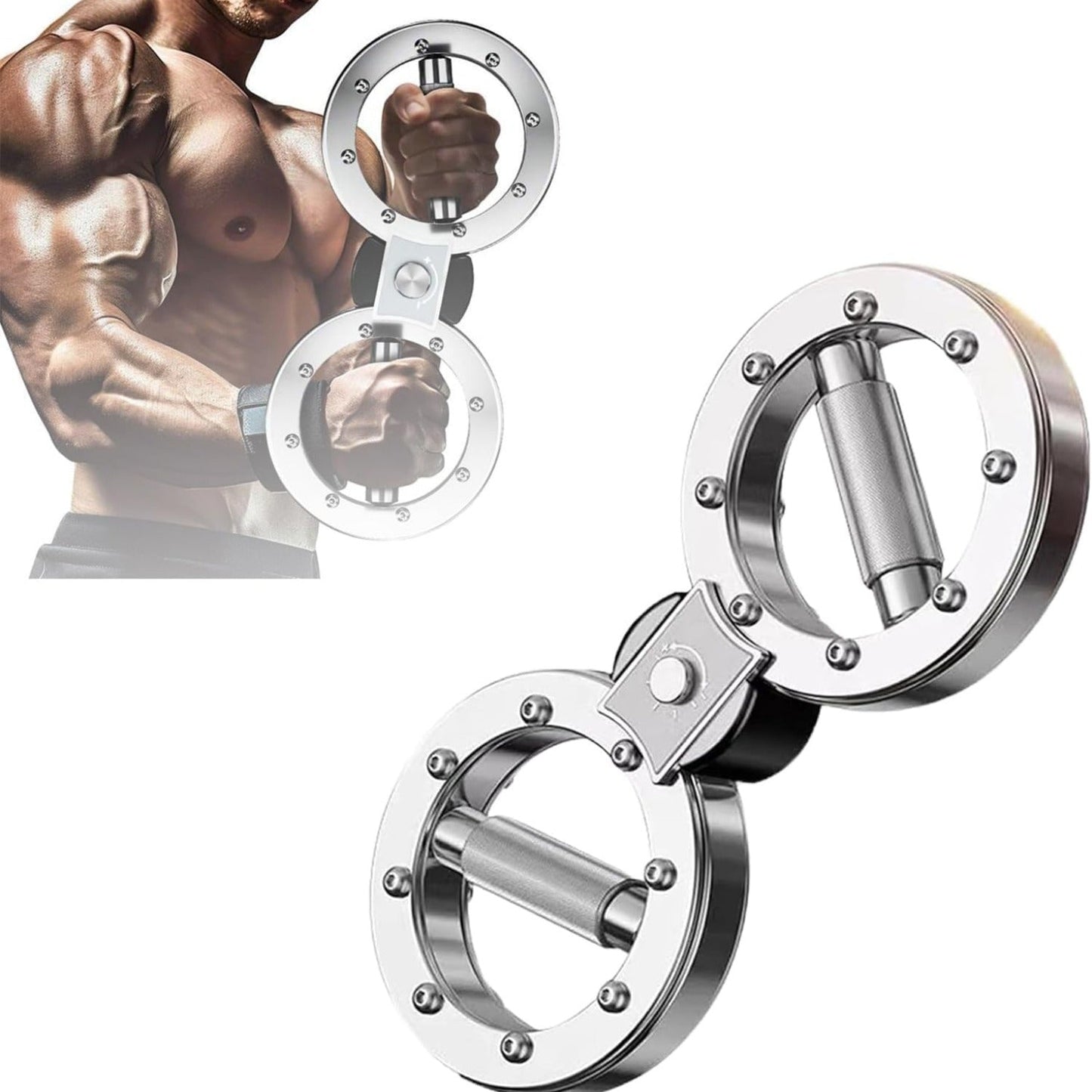 Fitness Equipment Rotating Wrist and Forearm Trainer with Dual Metal Grip Rings and 360-Degree Resistance Arm