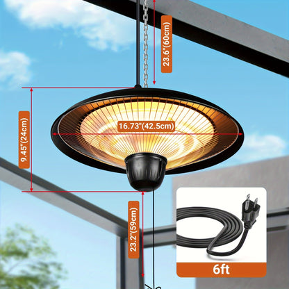 Infrared Patio Heater 1500W Ceiling Mount Electric Outdoor Heater with 3 Heat Settings 600W/900W/1500W, Hammer Tone Bronze Finish, Wall or Ceiling Mounted for Porch, Garage, Balcony & Pergola