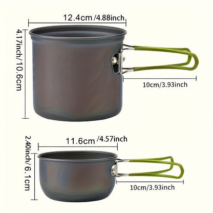 Stainless Steel Camping Cookware Set Portable Outdoor Cooking Pot with Foldable Storage Knives Forks Lightweight Compact for Backpacking Hiking Picnic Travel Orange Green Gift Ready