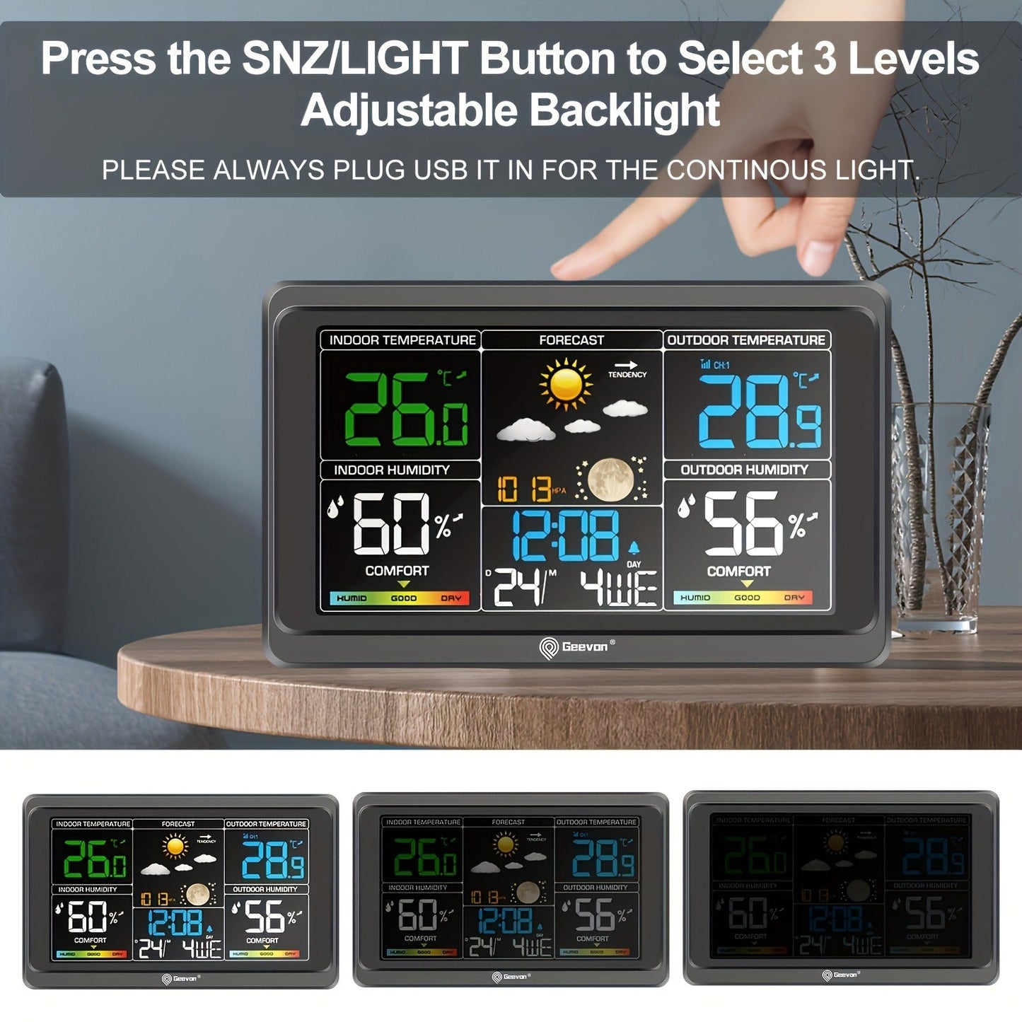Wireless Indoor and Outdoor Weather Station with Color LCD, Remote Sensor, Barometer and Moon Phase