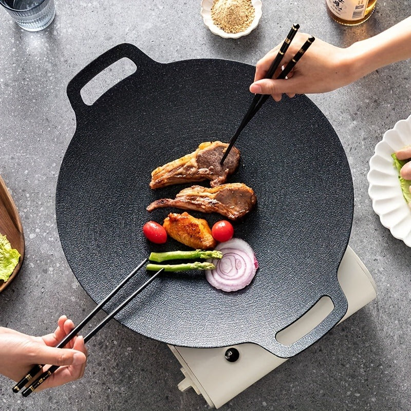 Korean BBQ Grill Pan Cast Iron 3-Piece Set – Non-Stick Portable Fry Pan for Indoor & Outdoor Use | Even Heat, Induction & Gas Compatible | 14.17", 13" & 11.81" for Steak, Pancakes & Camping