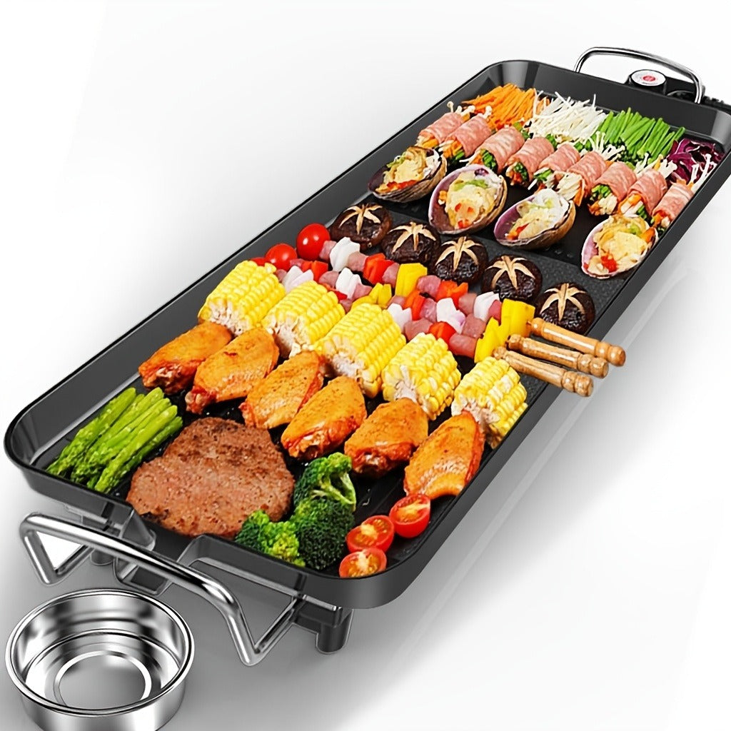 Electric Griddle 1500W Non-Stick Oblong Baking Pan 5-Speed Temperature Control Smokeless Indoor Grill for Eggs Vegetables BBQ Dishwasher Safe Black