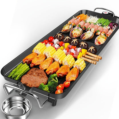 Electric Griddle 1500W Non-Stick Oblong Baking Pan 5-Speed Temperature Control Smokeless Indoor Grill for Eggs Vegetables BBQ Dishwasher Safe Black