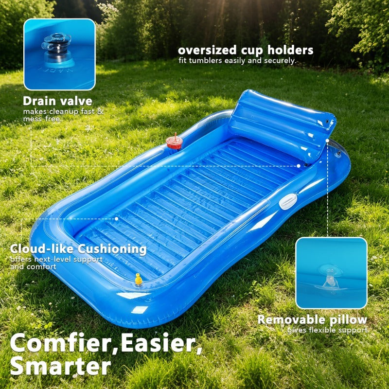 Pool Float Tanning Lounger, 74.8 x 45.2 Inches with Sprinkler Rim, Pillow, Cup Holder and Repair Patches
