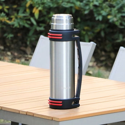 2000ml Stainless Steel Water Bottle Flask with Cup-Style Cap, Rigid Side Handle and Shoulder Strap