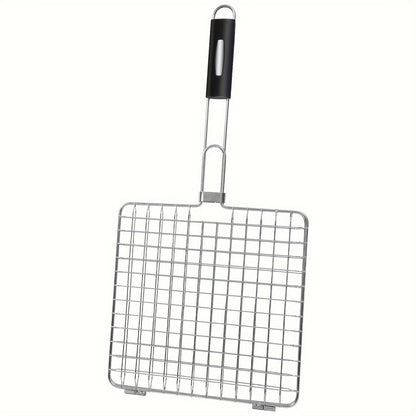 Grill Basket Stainless Steel Folding BBQ Grilling Basket for Fish Chicken Vegetables Shrimp Portable Outdoor Camping Barbecue Accessory 3 Sizes