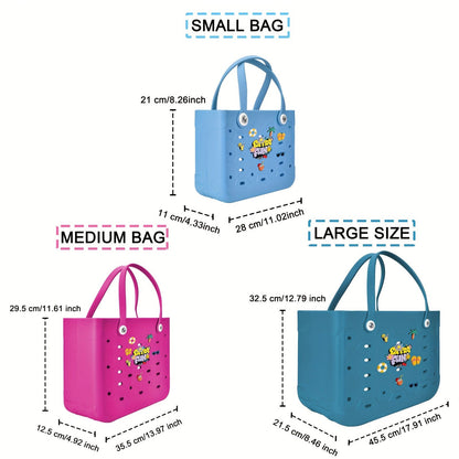 EVA Beach Bag for Women with Drainage Holes Waterproof Tote Bag Summer Outdoor Camping Shopping Travel Bag with Cute Decorations Multiple Colors S M L