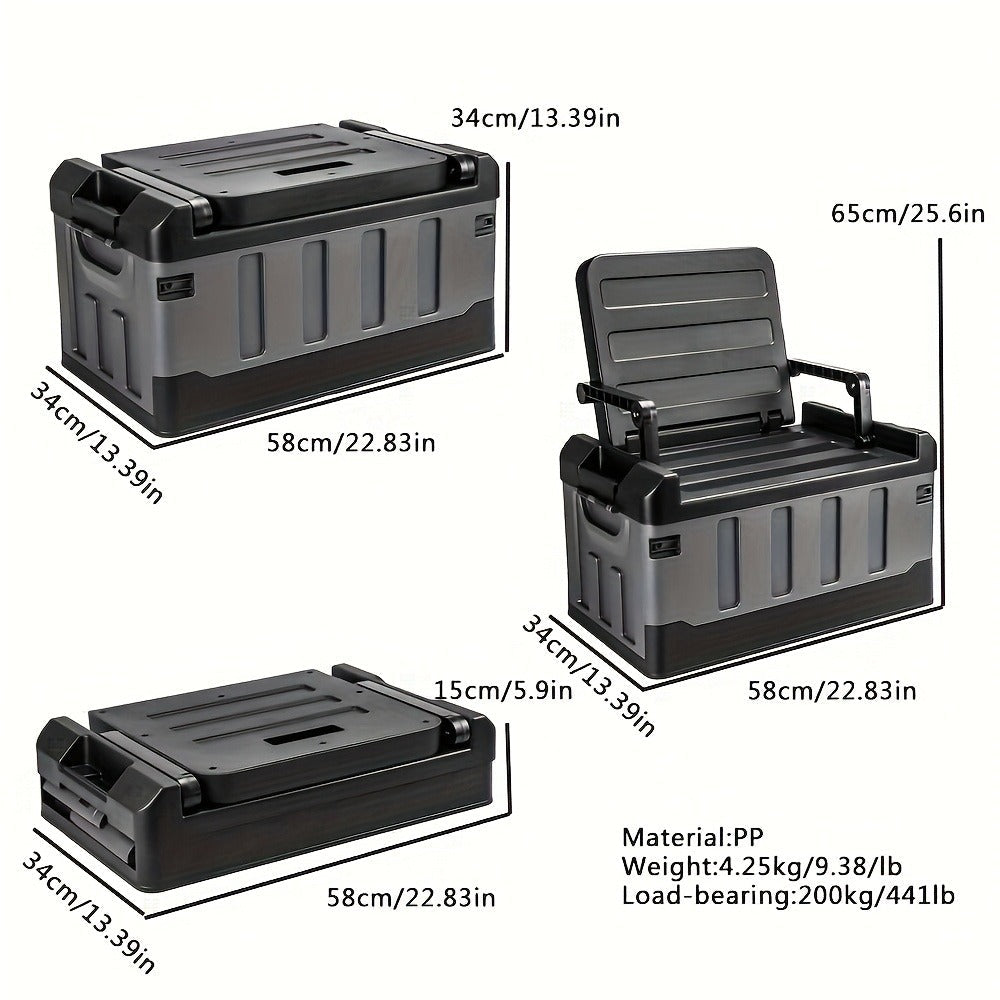 Camping Storage Box Chair with Folding 23.43-Inch Base, Raised Backrest and Five Color or Liner Options
