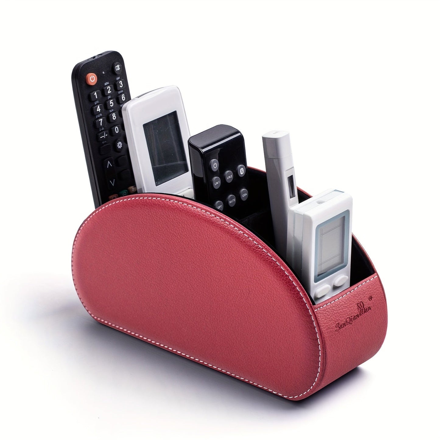 Five-Compartment PU Leather Remote Control and Desk Organizer Caddy with Nine Color and Print Options