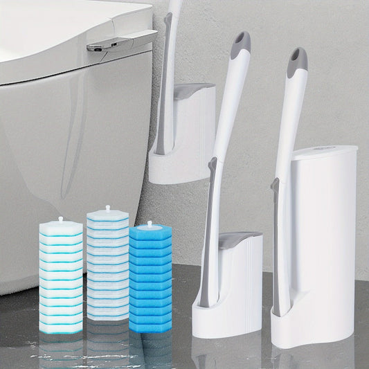 Disposable Toilet Brush Set with Refills & Holder - Wall Mounted or Floor Standing Toilet Cleaning System, 22/24/32 Replacement Heads, No-Touch Hygienic Bathroom Cleaner, Easy Bathroom Cleaning