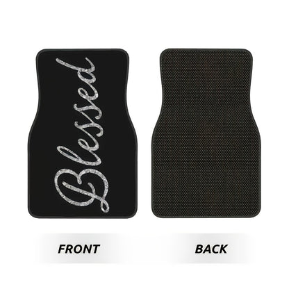 Car Floor Mats Set 2/4pcs, Durable Easy-Clean Universal Fit Interior Floor Liners for Men & Women, Stylish Blessing Pattern Car Carpet Pad, Great Gift for All Seasons