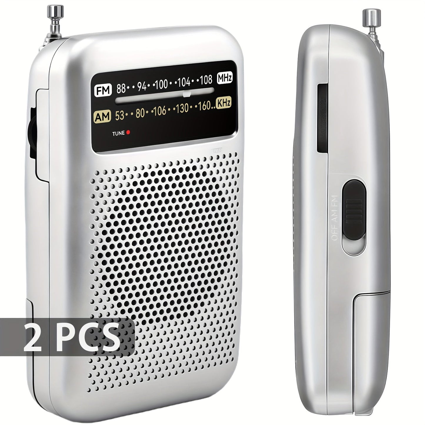 Pocket AM/FM Radio with 2-AA Battery Power, Headphone Jack and Single or Two-Piece Color Options