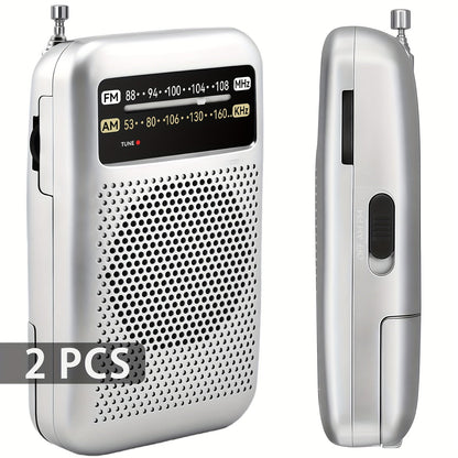 Pocket AM/FM Radio with 2-AA Battery Power, Headphone Jack and Single or Two-Piece Color Options
