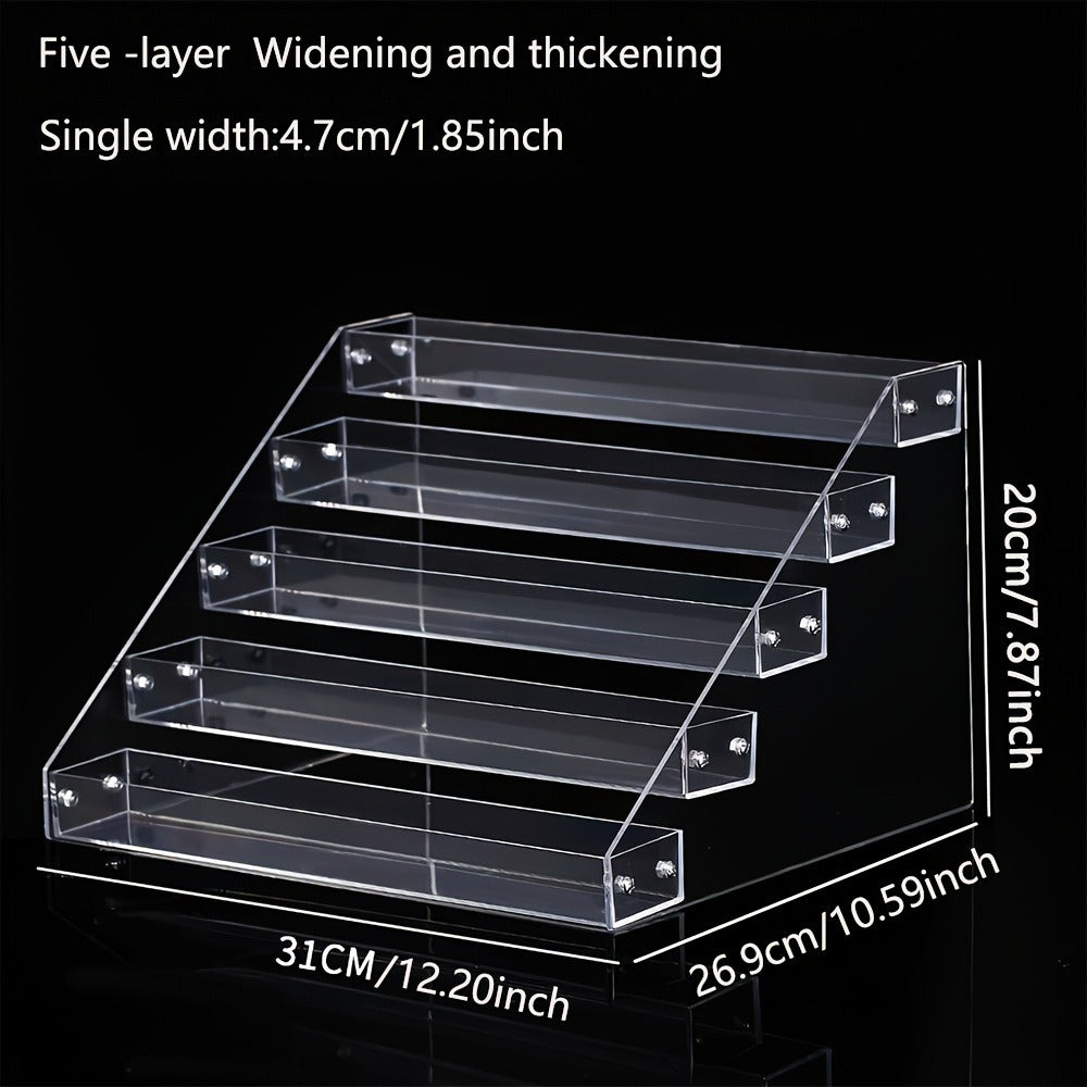 Clear Five-Tier Makeup Organizer with Stepped Compartments for Perfume, Lipstick, Skincare and Vanity Countertop Storage