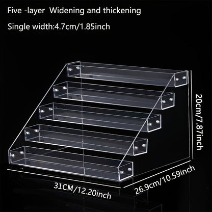 Clear Five-Tier Makeup Organizer with Stepped Compartments for Perfume, Lipstick, Skincare and Vanity Countertop Storage