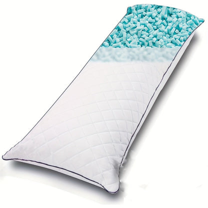 Full-Length Body Pillow, 20 x 54 Inches, Adjustable Fill in Cooling Grey, White or Pink for Adult Beds