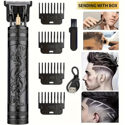 Retro T-Blade Wireless Hair Clipper for Men — Vintage Design Electric Trimmer Set with LED Display USB Charging Multiple Accessories, T9 T10 Models Bronze Gold Black, Grooming Gift for Him
