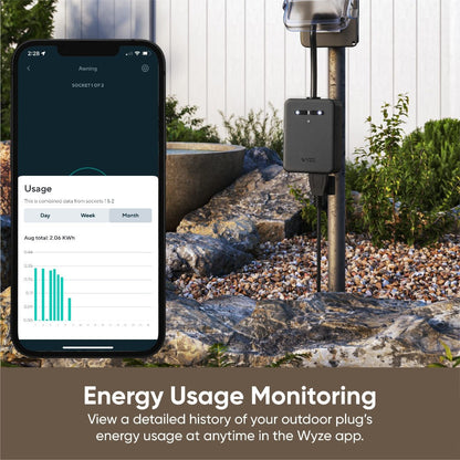 Wyze Outdoor Smart Plug Dual Independent Outlets – WiFi, Energy Monitoring, Built-in Light Sensor, 300ft Range, Works with Alexa & Google, IFTTT, Vacation Mode, No Hub, Weatherproof (Black)