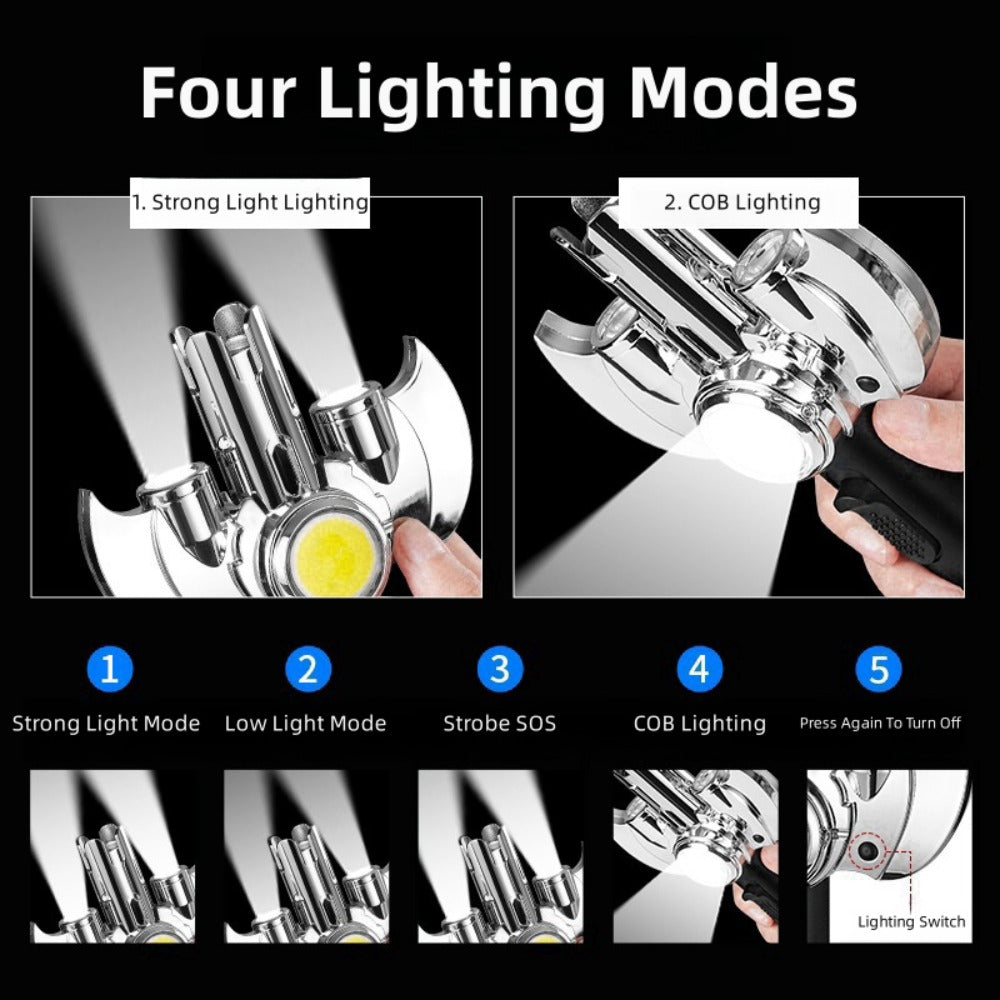 Multi-Nozzle Metal Torch Lighter with COB Auxiliary Light and Black or Silver-Tone Finish Options