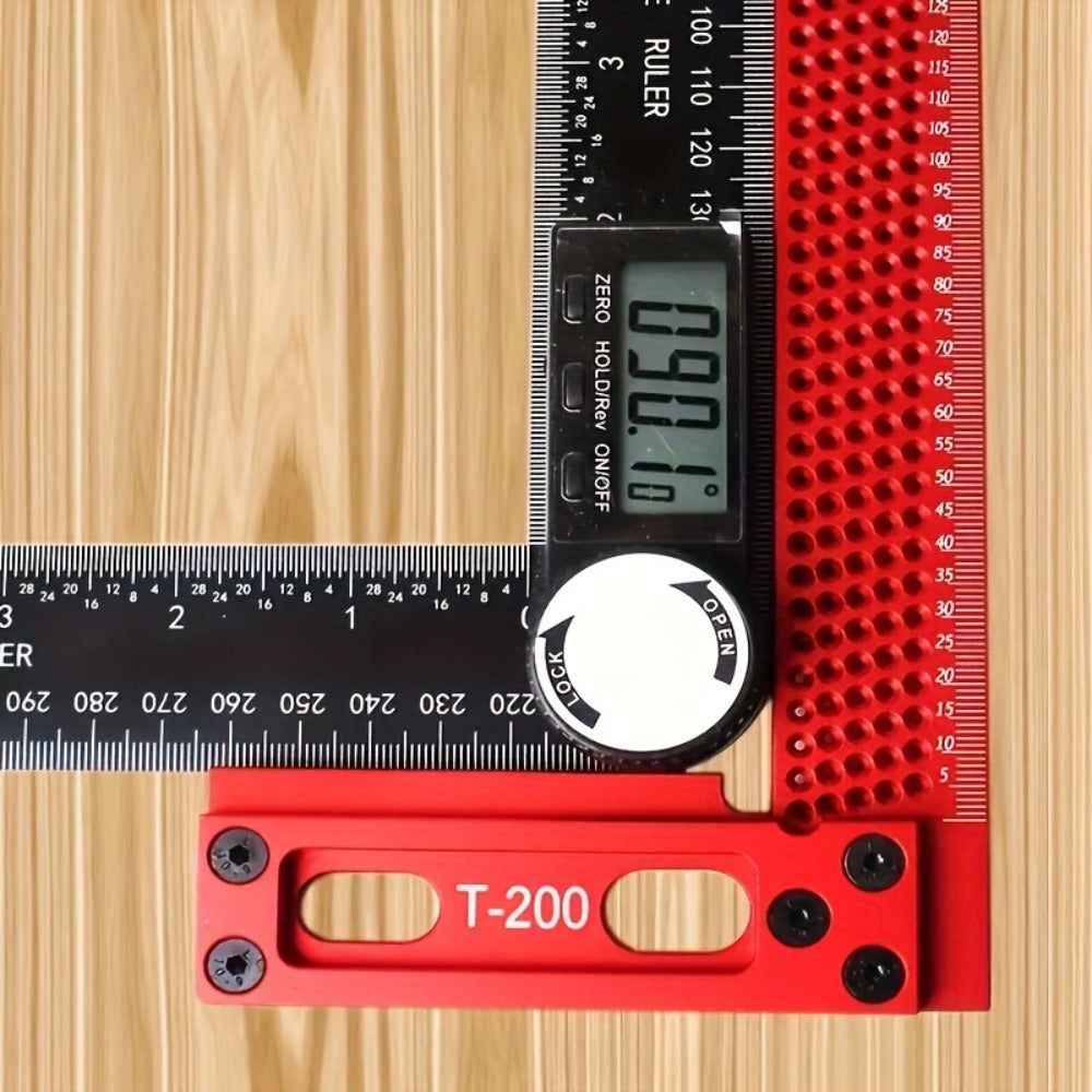 200 mm Aluminum T-Square Marking Gauge with Sliding Stop, Metric Scale and Red Anodized Finish
