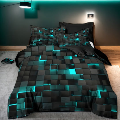 3-Piece Duvet Cover Set with Dimensional Geometric Cube Print, Zipper Closure and Five Color Options