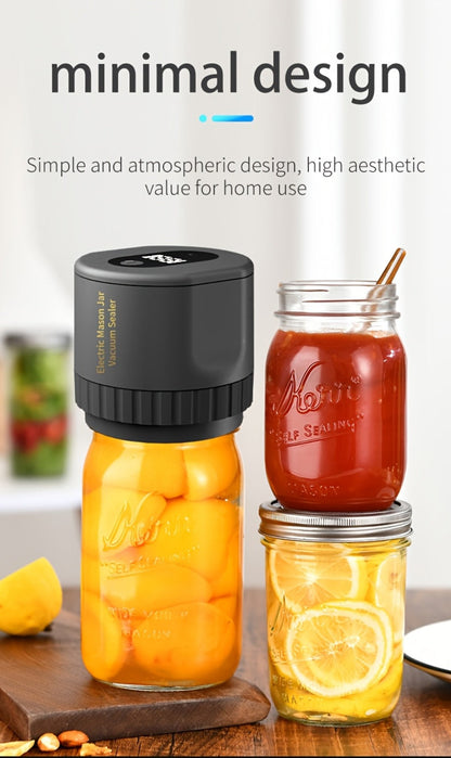 Electric Mason Jar Vacuum Sealer Kit with Regular- and Wide-Mouth Adapters, Lid Accessories and Charging Cable