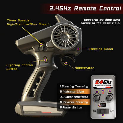 Remote Control Car, 1:16 4WD RC390 Off-Road Racer with 70 km/h Label, LED Lights and Two Batteries