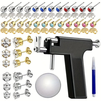 Ear Piercing Gun Kit 37pcs Professional Set — 24 Stainless Steel Earrings, 12 Crown Earrings, Safe One-Click DIY Ear Piercing Tool for Women, Girls & Teens at Home or Salon