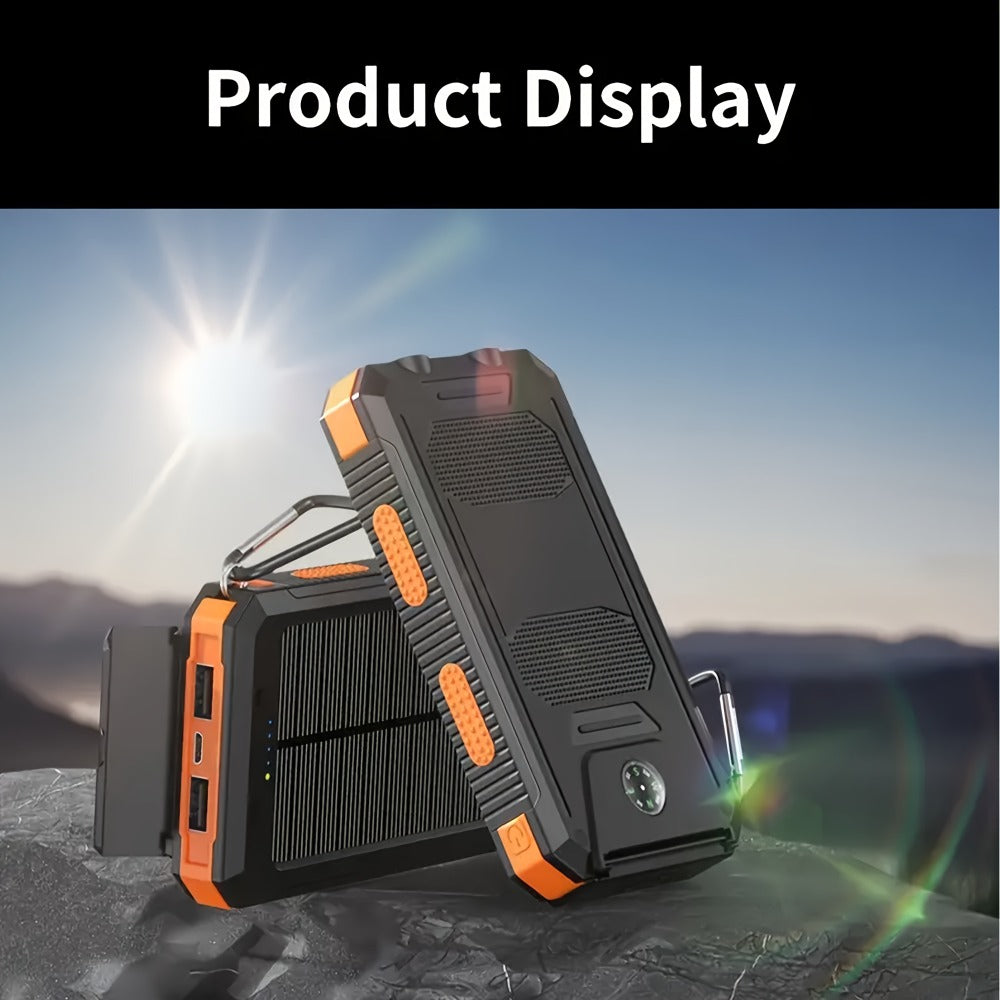 Solar Power Bank 20000mAh 40000mAh Portable Charger with Dual USB LED Flashlight & Compass - Waterproof External Battery Pack for Camping Hiking Outdoor Emergency, Compatible with iPhone Android Samsung