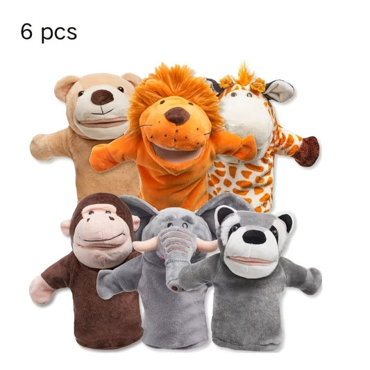 Animal Hand Puppets Set 6pcs Zoo Plush Puppets with Movable Mouths, Elephant Giraffe Lion Bear Raccoon Monkey, Storytelling Role Play Theater Toy for Kids Toddlers, Birthday Christmas Gift